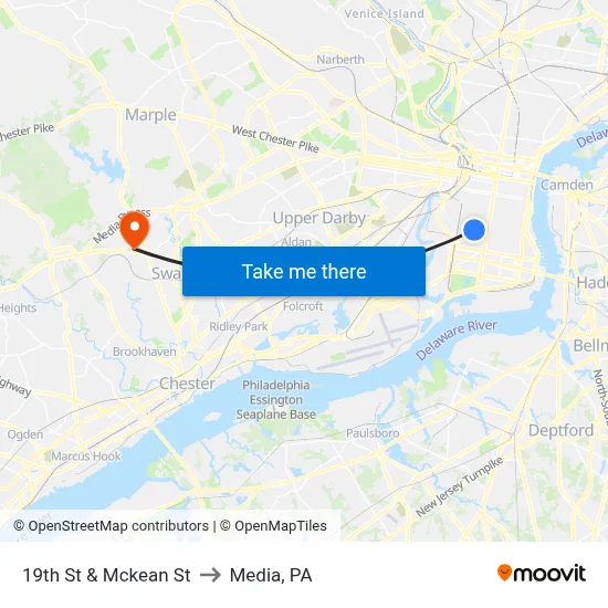 19th St & Mckean St to Media, PA map