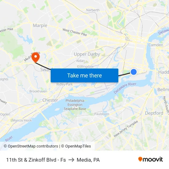 11th St & Zinkoff Blvd - Fs to Media, PA map