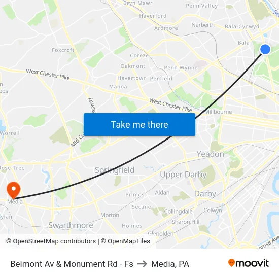 Belmont Av & Monument Rd - Fs to Media, PA map