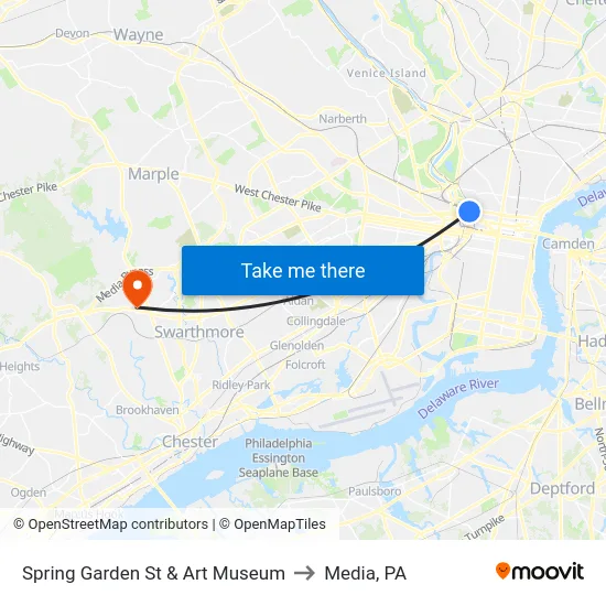 Spring Garden St & Art Museum to Media, PA map