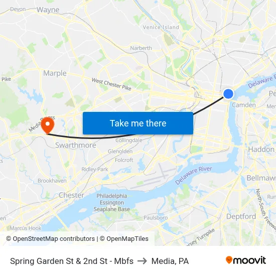 Spring Garden St & 2nd St - Mbfs to Media, PA map