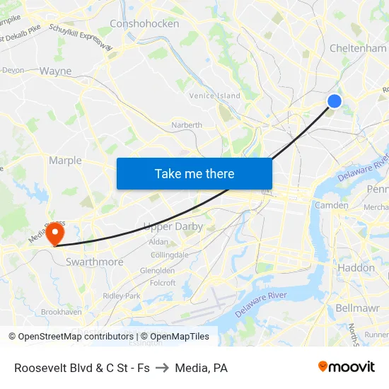 Roosevelt Blvd & C St - Fs to Media, PA map