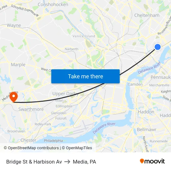 Bridge St & Harbison Av to Media, PA map