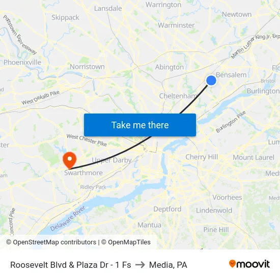 Roosevelt Blvd & Plaza Dr - 1 Fs to Media, PA map