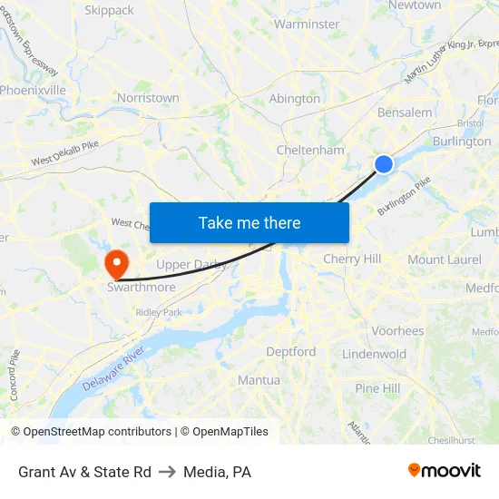 Grant Av & State Rd to Media, PA map