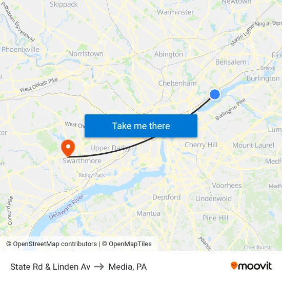 State Rd & Linden Av to Media, PA map