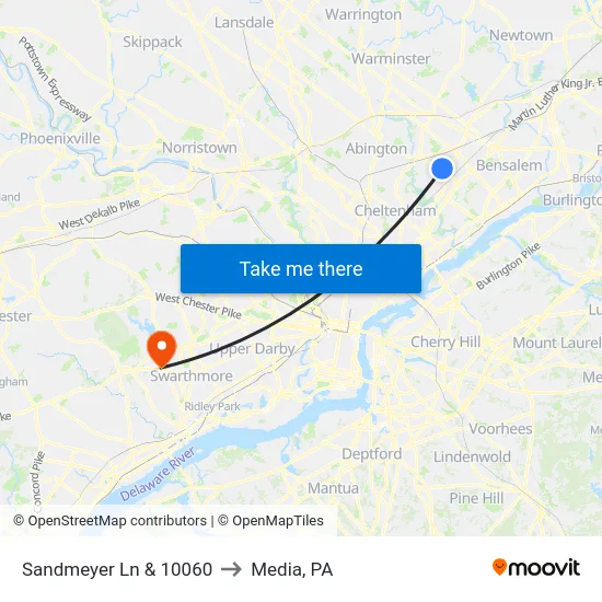 Sandmeyer Ln & 10060 to Media, PA map