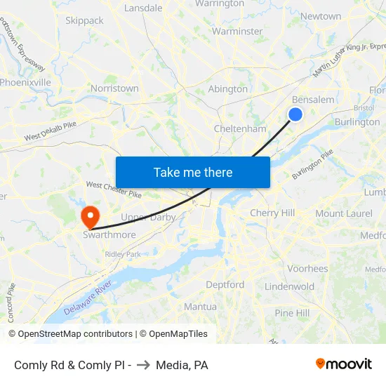 Comly Rd & Comly Pl - to Media, PA map