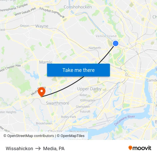 Wissahickon to Media, PA map