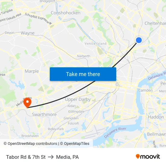 Tabor Rd & 7th St to Media, PA map