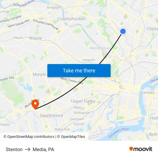 Stenton to Media, PA map
