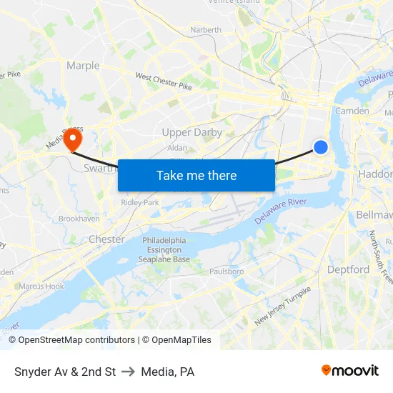Snyder Av & 2nd St to Media, PA map