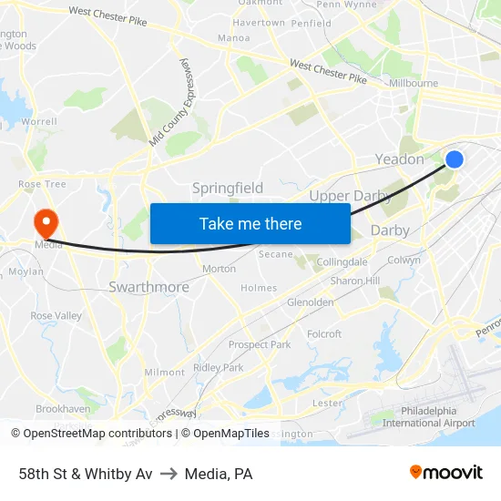58th St & Whitby Av to Media, PA map