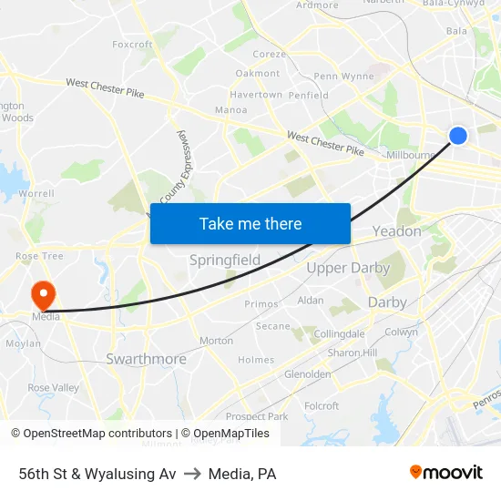 56th St & Wyalusing Av to Media, PA map