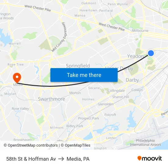 58th St & Hoffman Av to Media, PA map