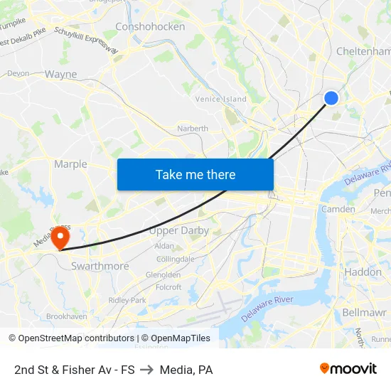 2nd St & Fisher Av - FS to Media, PA map