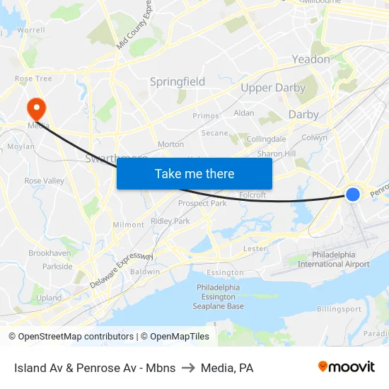 Island Av & Penrose Av - Mbns to Media, PA map