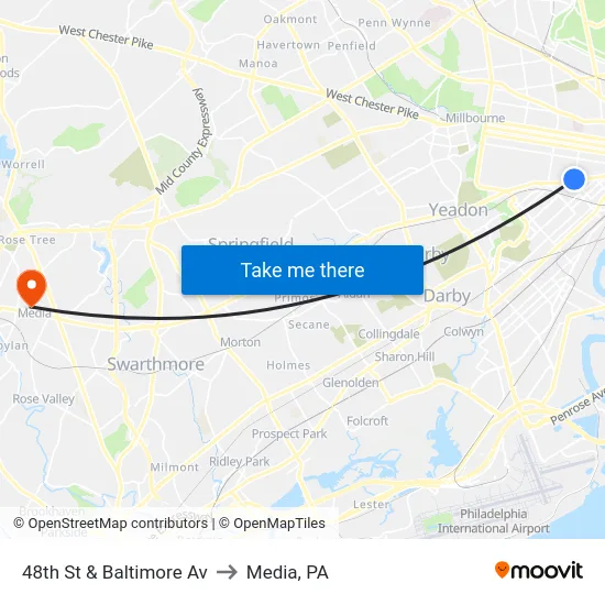 48th St & Baltimore Av to Media, PA map