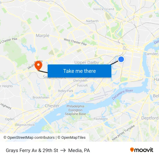 Grays Ferry Av & 29th St to Media, PA map
