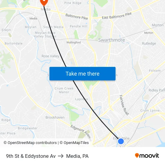 9th St & Eddystone Av to Media, PA map