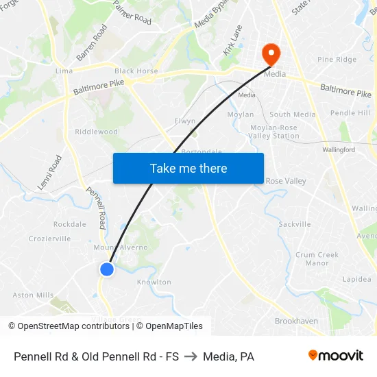 Pennell Rd & Old Pennell Rd - FS to Media, PA map
