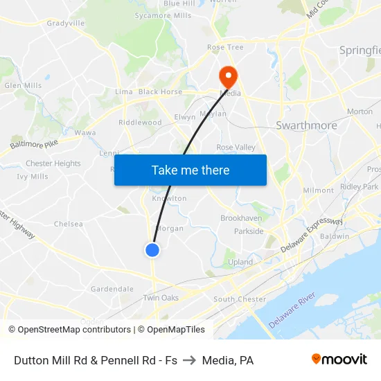 Dutton Mill Rd & Pennell Rd - Fs to Media, PA map