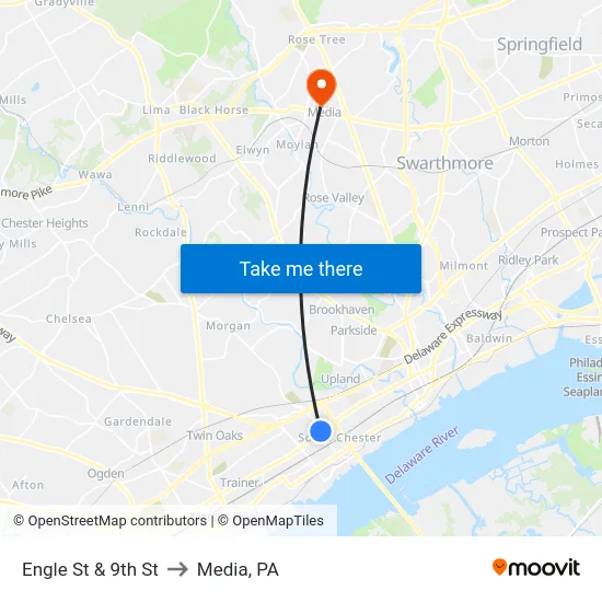 Engle St & 9th St to Media, PA map
