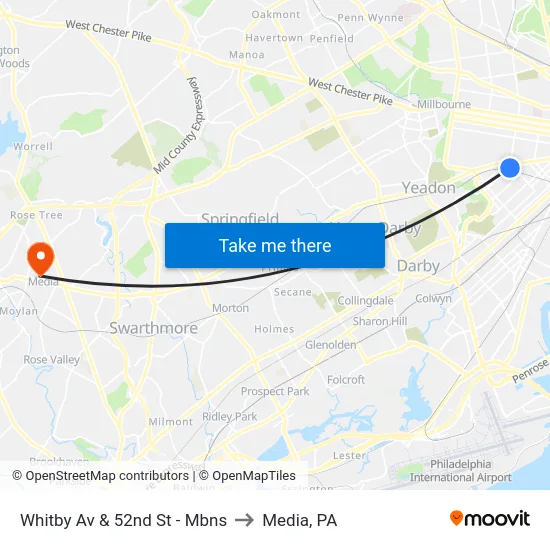 Whitby Av & 52nd St - Mbns to Media, PA map