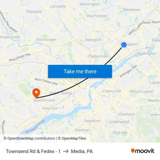Townsend Rd & Fedex - 1 to Media, PA map