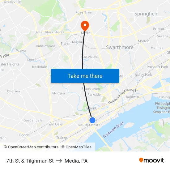 7th St & Tilghman St to Media, PA map
