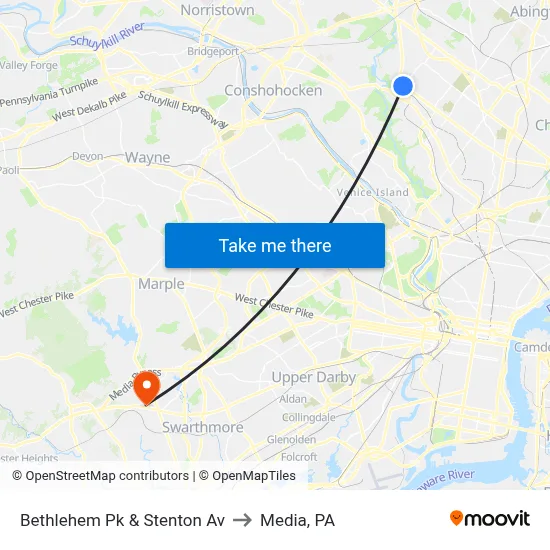 Bethlehem Pk & Stenton Av to Media, PA map