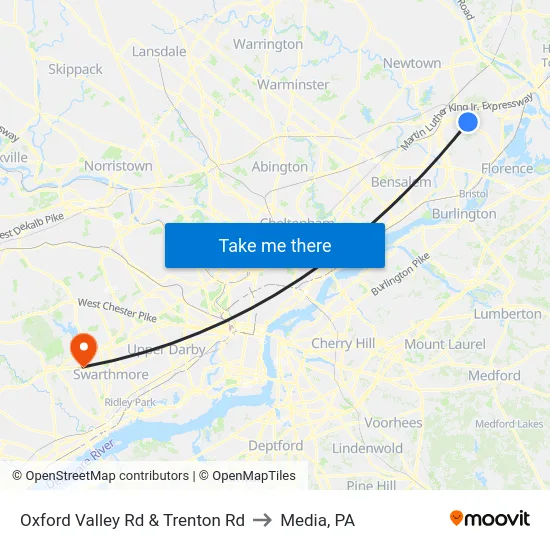 Oxford Valley Rd & Trenton Rd to Media, PA map