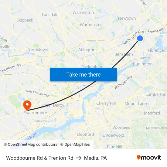Woodbourne Rd & Trenton Rd to Media, PA map