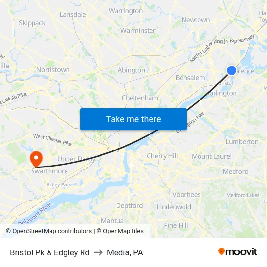 Bristol Pk & Edgley Rd to Media, PA map