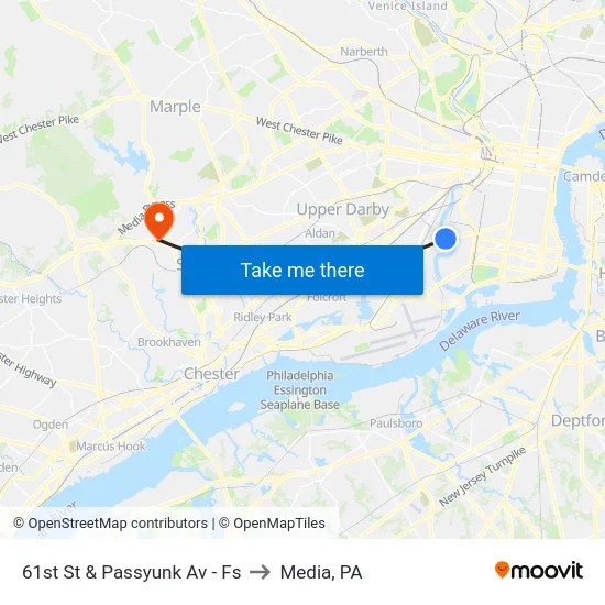 61st St & Passyunk Av - Fs to Media, PA map