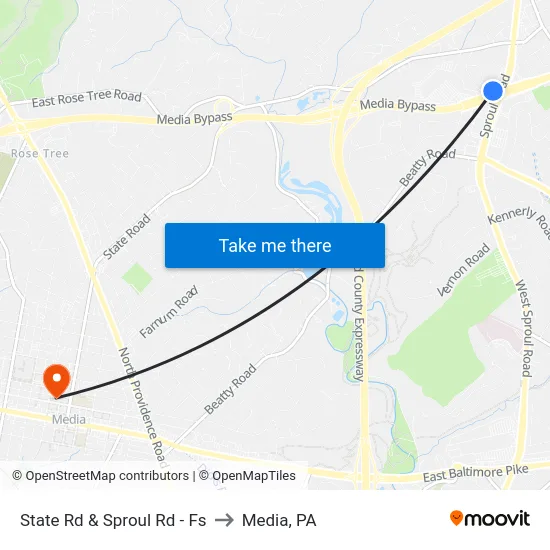 State Rd & Sproul Rd - Fs to Media, PA map