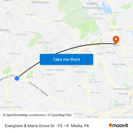 Evergreen & Maris Grove Dr - FS to Media, PA map
