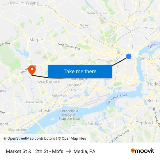 Market St & 12th St - Mbfs to Media, PA map