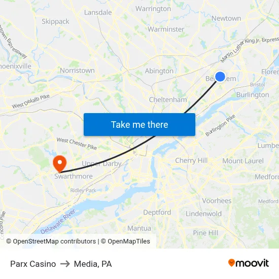 Parx Casino to Media, PA map