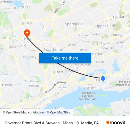 Governor Printz Blvd & Stevens - Mbns to Media, PA map