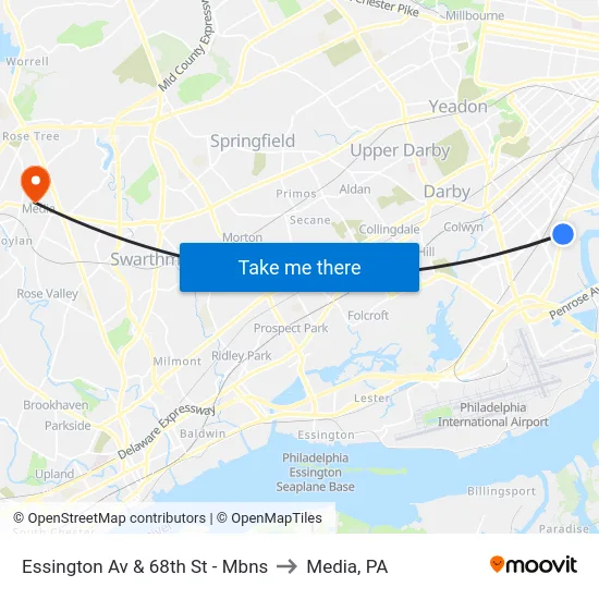 Essington Av & 68th St - Mbns to Media, PA map