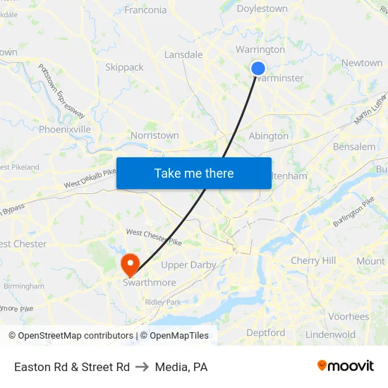 Easton Rd & Street Rd to Media, PA map