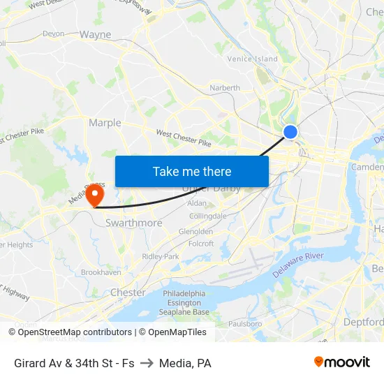 Girard Av & 34th St - Fs to Media, PA map