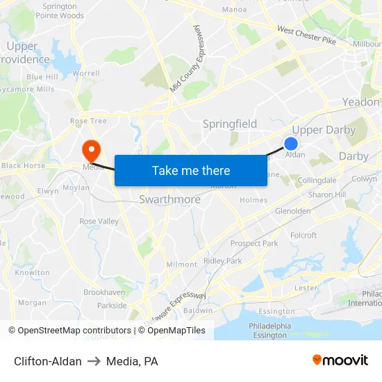 Clifton-Aldan to Media, PA map
