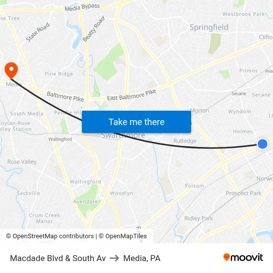 Macdade Blvd & South Av to Media, PA map