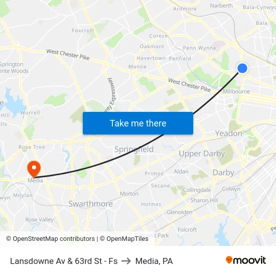 Lansdowne Av & 63rd St - Fs to Media, PA map