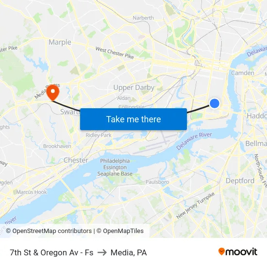 7th St & Oregon Av - Fs to Media, PA map