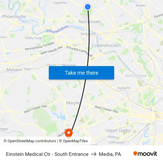 Einstein Medical Ctr - South Entrance to Media, PA map