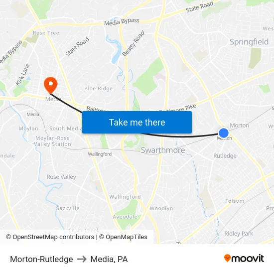 Morton-Rutledge to Media, PA map