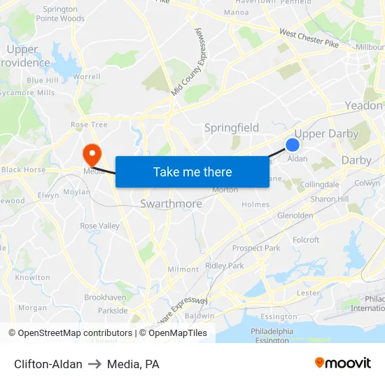 Clifton-Aldan to Media, PA map